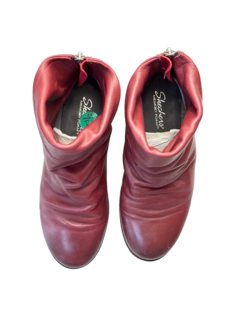 SKECHERS Women’s Boots Burgundy Leather Slouchy Ankle Cuffed Rear Zip Size 7.5M - Picture 3 of 13